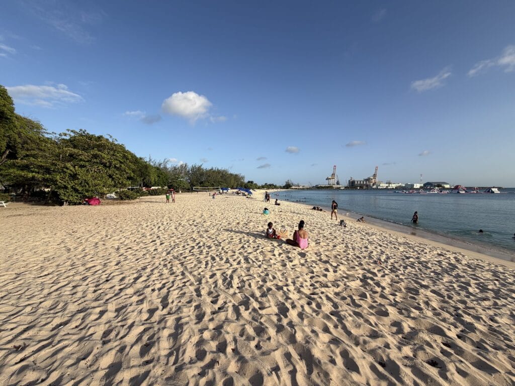 Late afternoon light along the sand at Brandons Beach, Bridgetown, Barbados